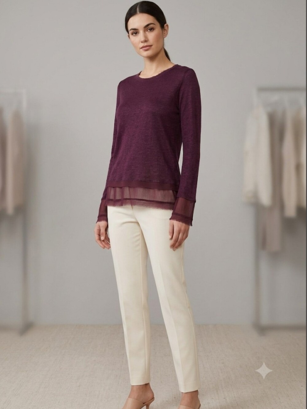 Sam Edelman Burgundy Linen Layered Overlay Lightweight Top S EUC